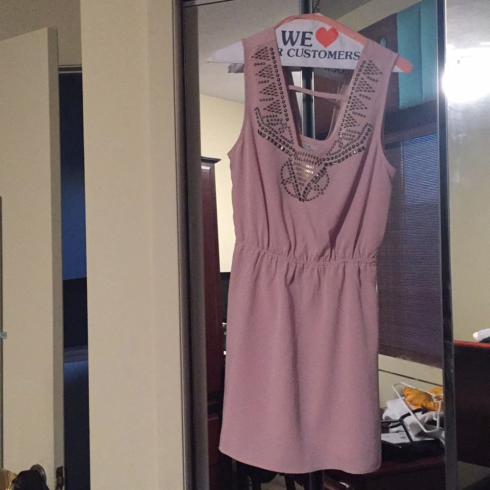Pink day dress with metallic beading